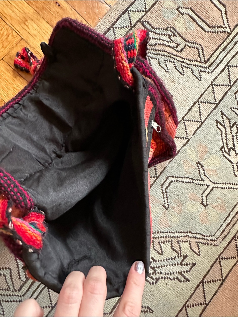 Handwoven Pink & Red Crossbody Bag - Boho Woven Shoulder Bag - Picture 4 of 5